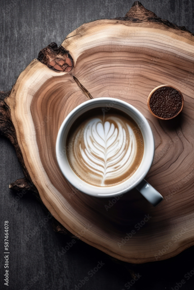 Cup of coffee. Rustic background. Illustration AI Generative.