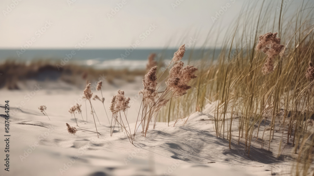 Dry grass and sand background. Illustration AI Generative.