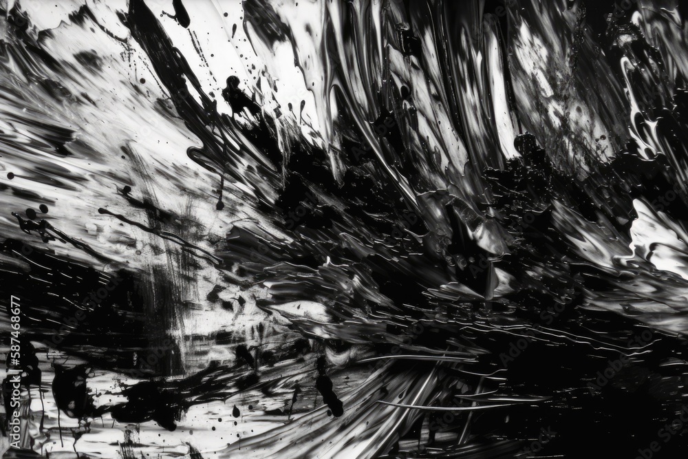 abstract black and white painting with dynamic brushstrokes. Generative AI