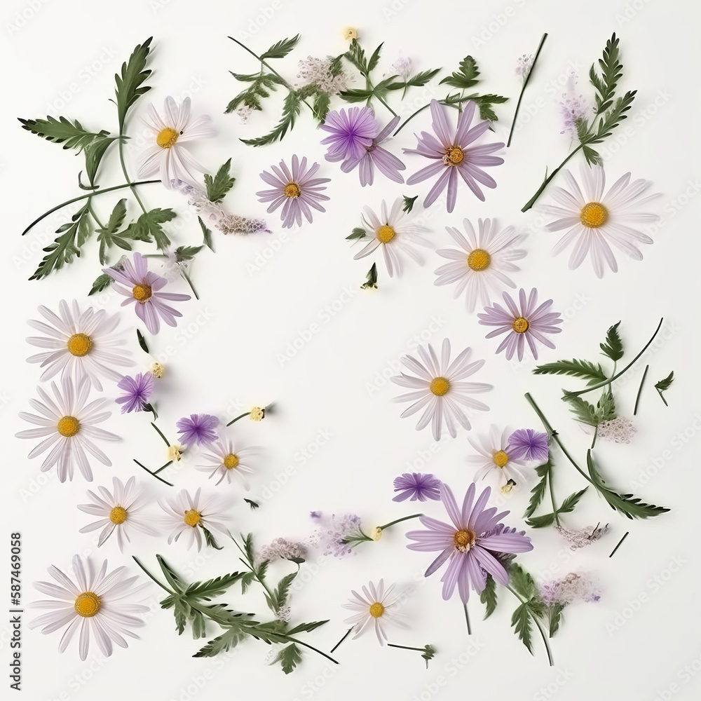 Natural flower frame. Illustration AI Generative.