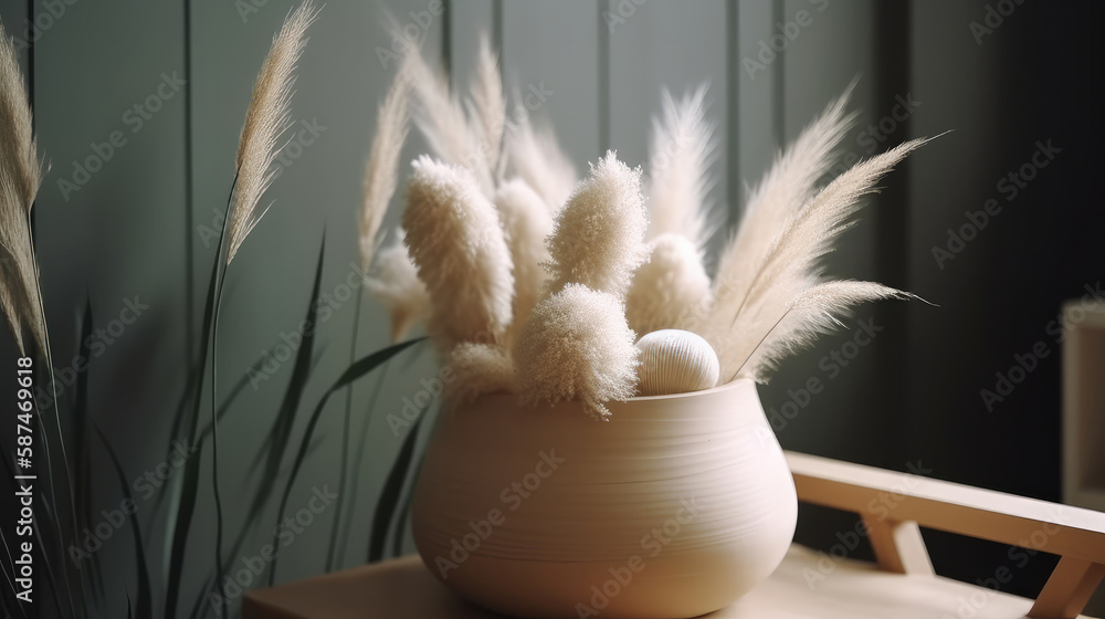 Bunny tail grass in vase. Illustration AI Generative.