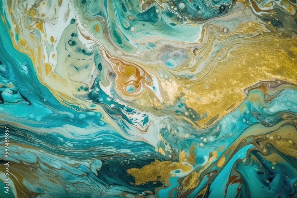 abstract painting using gold and blue colors. Generative AI