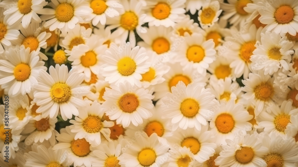 Chamomile flowers background. Illustration AI Generative.