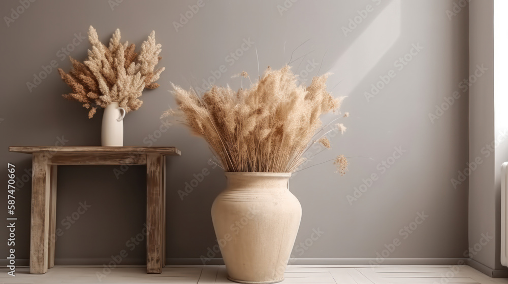 Dry flowers in vase. Illustration AI Generative.