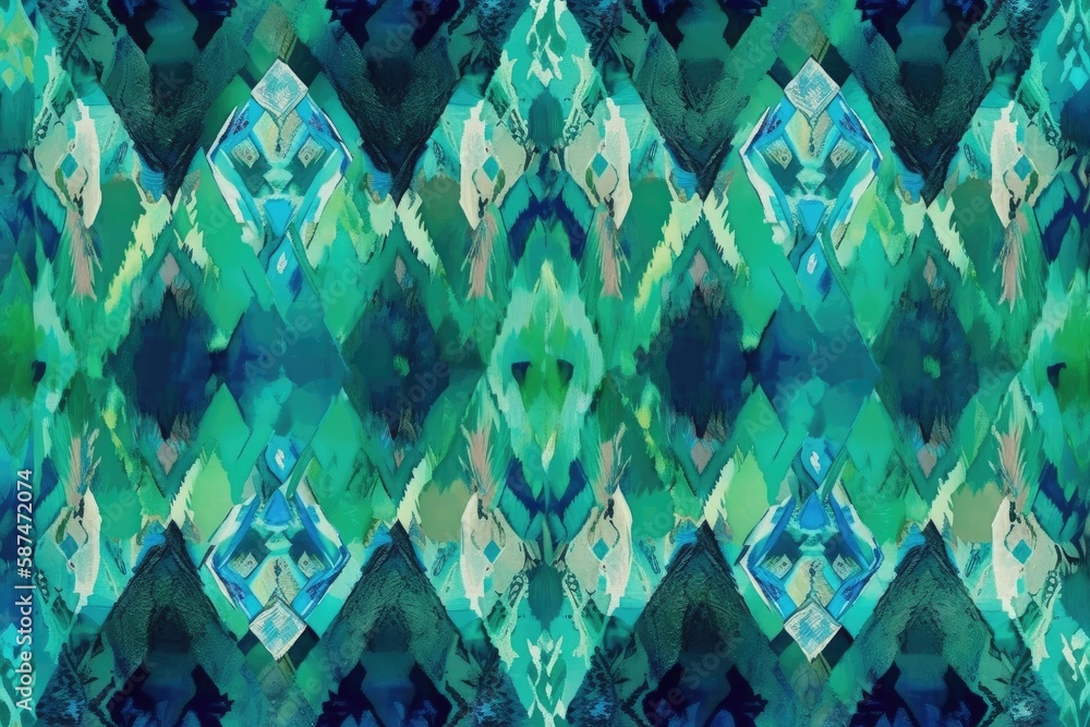 vibrant abstract painting with green and blue hues. Generative AI