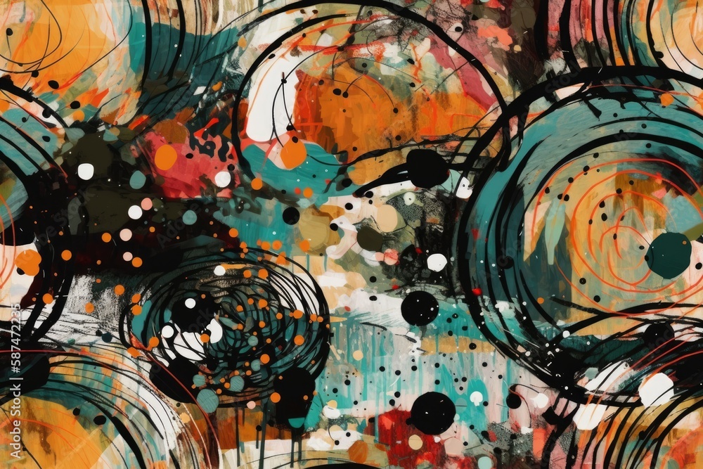 abstract painting with colorful circles and dots. Generative AI