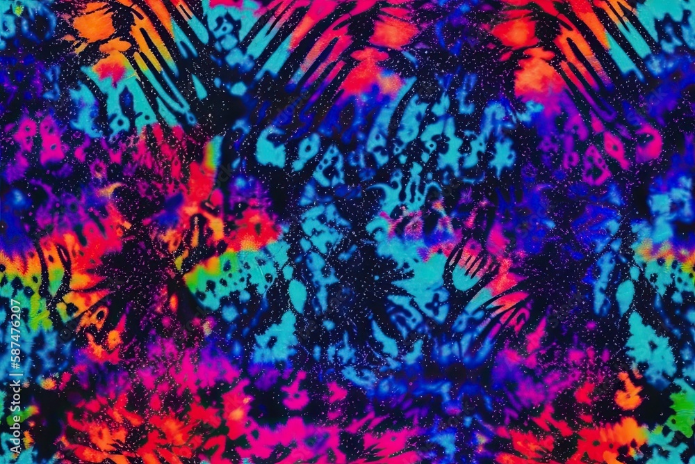 colorful tie-dyed background with palm trees. Generative AI