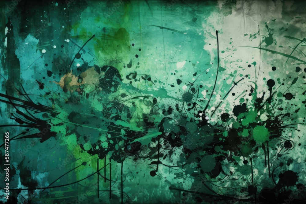 abstract painting with shades of green and black. Generative AI