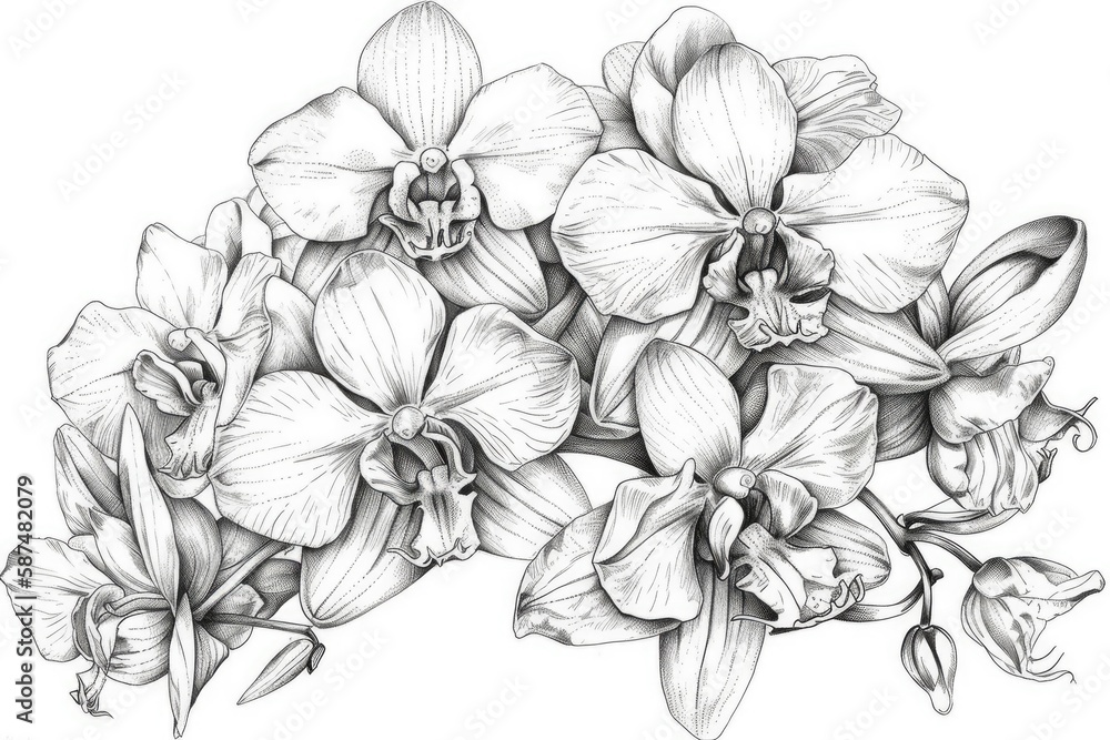 realistic pencil drawing of a colorful bouquet of flowers. Generative AI