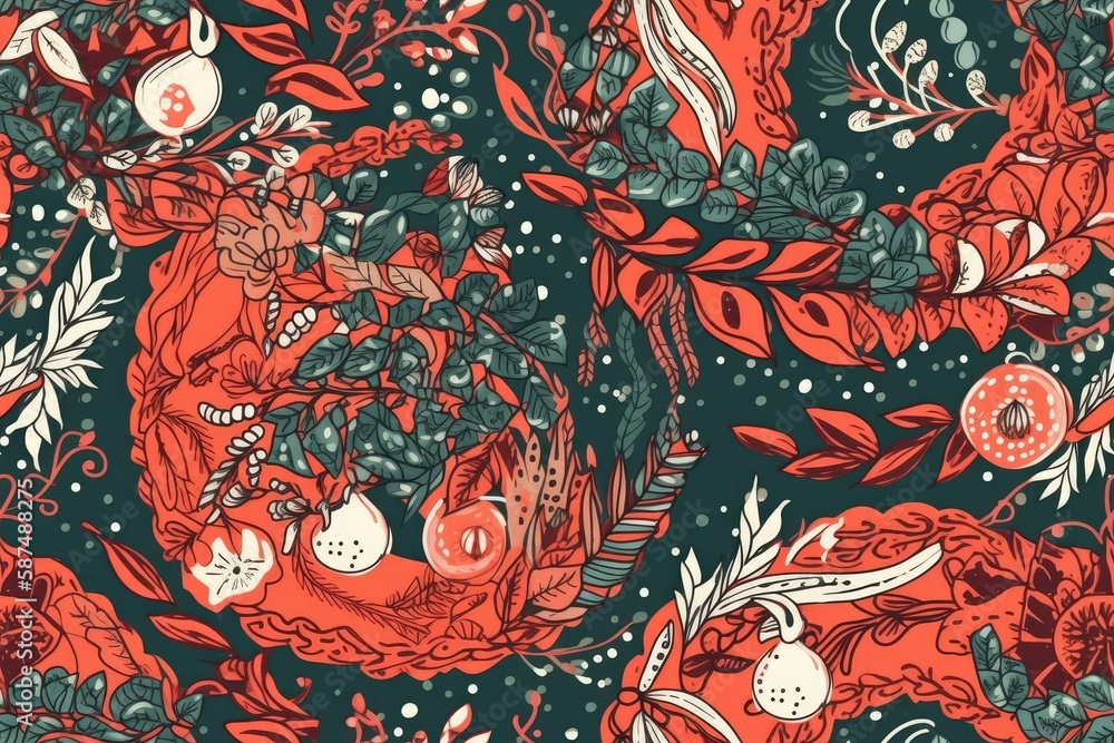 floral design with black and red color scheme. Generative AI