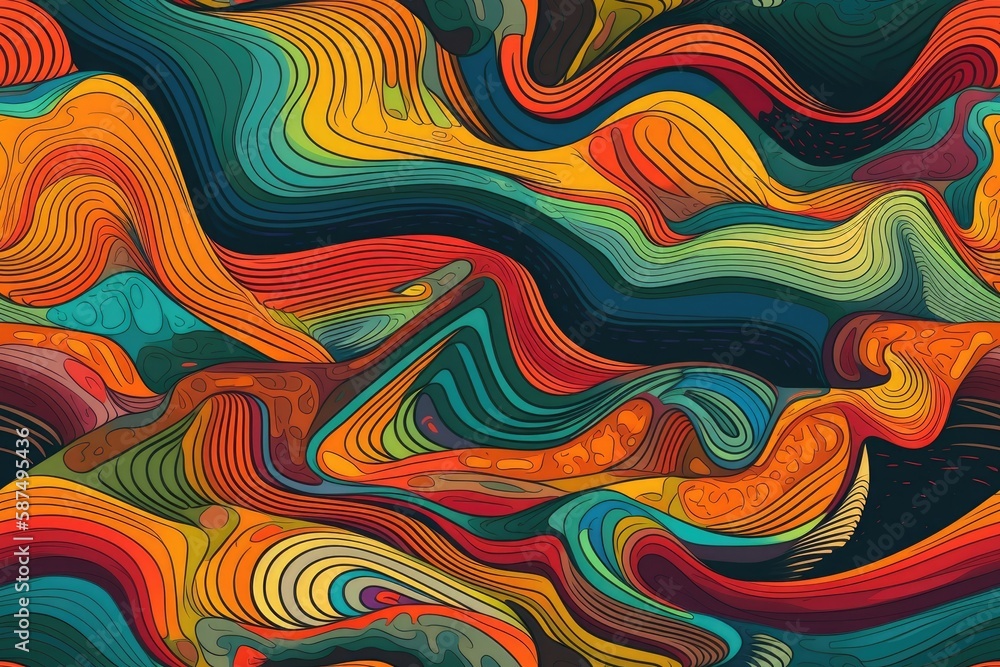 abstract painting with fluid and colorful waves. Generative AI