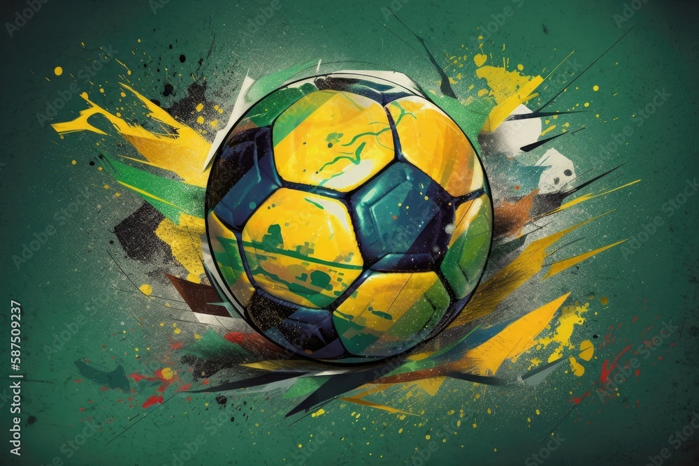 soccer ball with colorful paint splatters. Generative AI