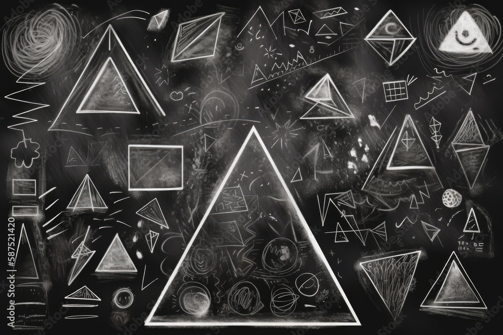 geometric shapes drawn with chalk on a blackboard. Generative AI