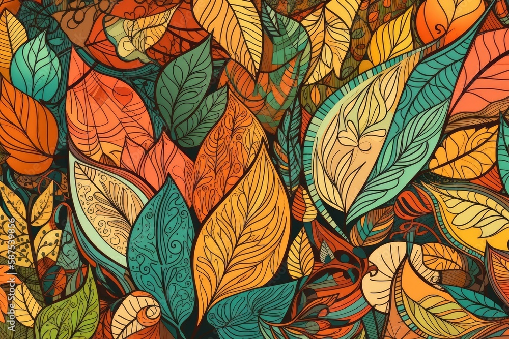 colorful autumn leaves against a warm brown backdrop. Generative AI