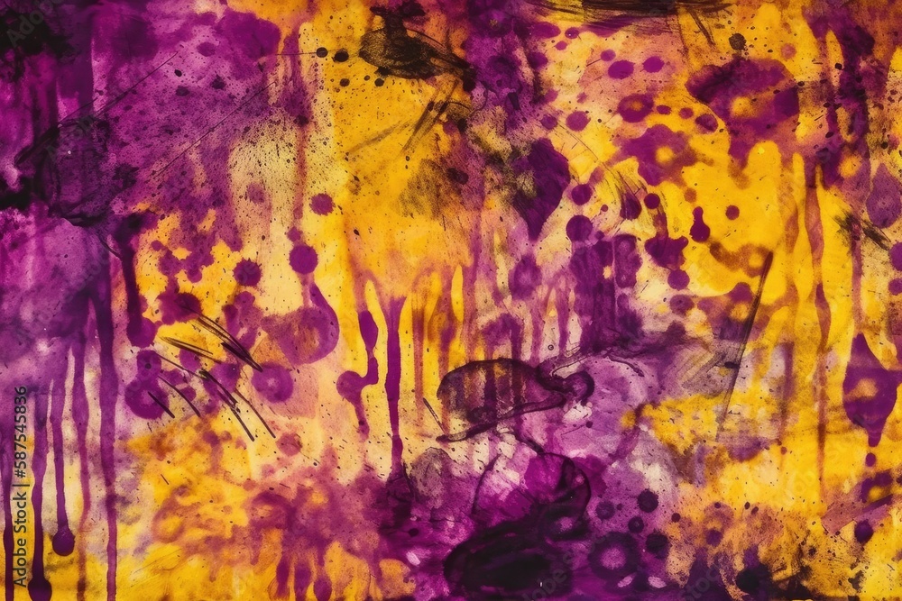 abstract painting featuring purple and yellow colors. Generative AI