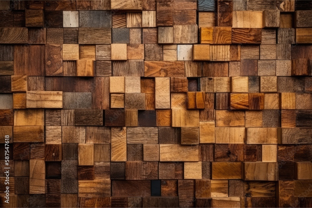 wooden wall with various types of wood and textures. Generative AI