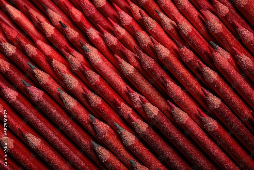 set of vibrant red pencils arranged in a close-up shot. Generative AI