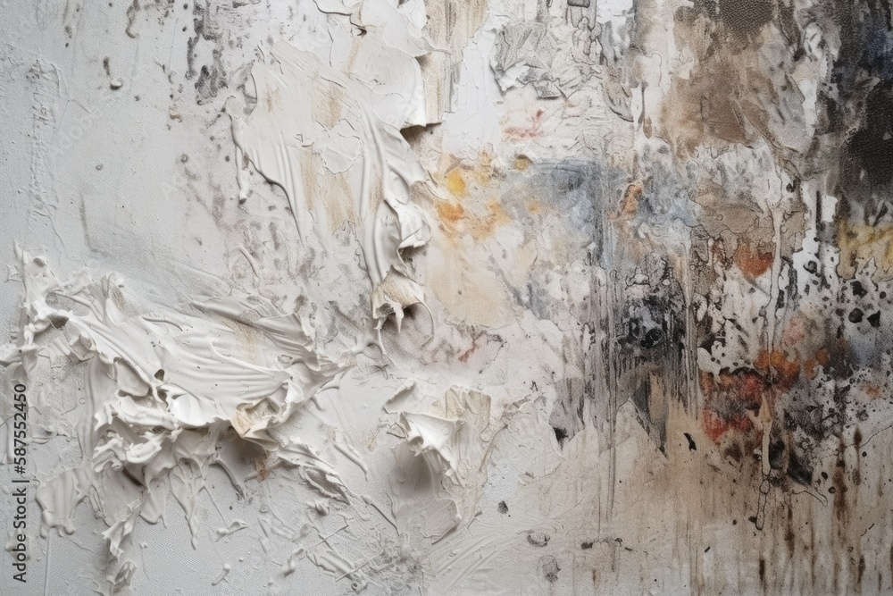 heavily painted white wall with various colors and textures. Generative AI