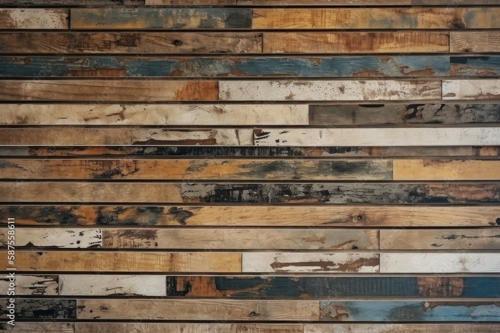 textured wooden plank wall in a close-up view. Generative AI