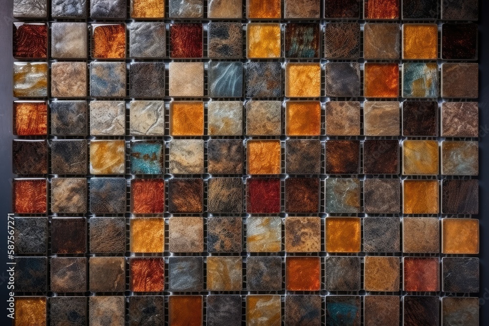 close-up details of a colorful mosaic tile wall. Generative AI