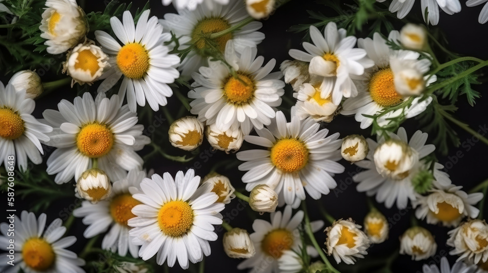 Chamomile flowers background. Illustration AI Generative.