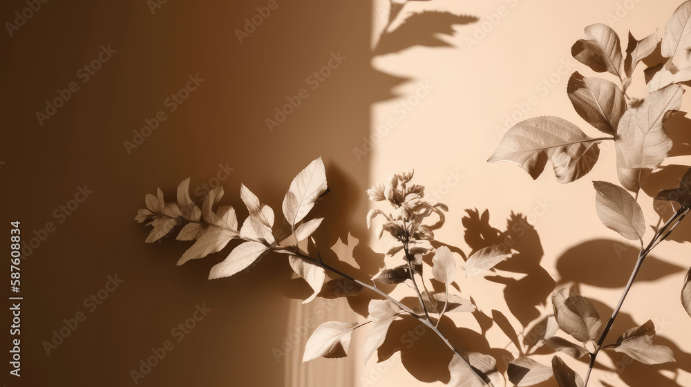 Dry flower beige background. Illustration AI Generative.