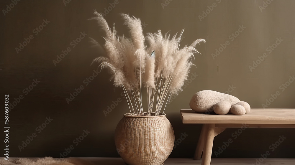 Bunny tail grass in vase. Illustration AI Generative.