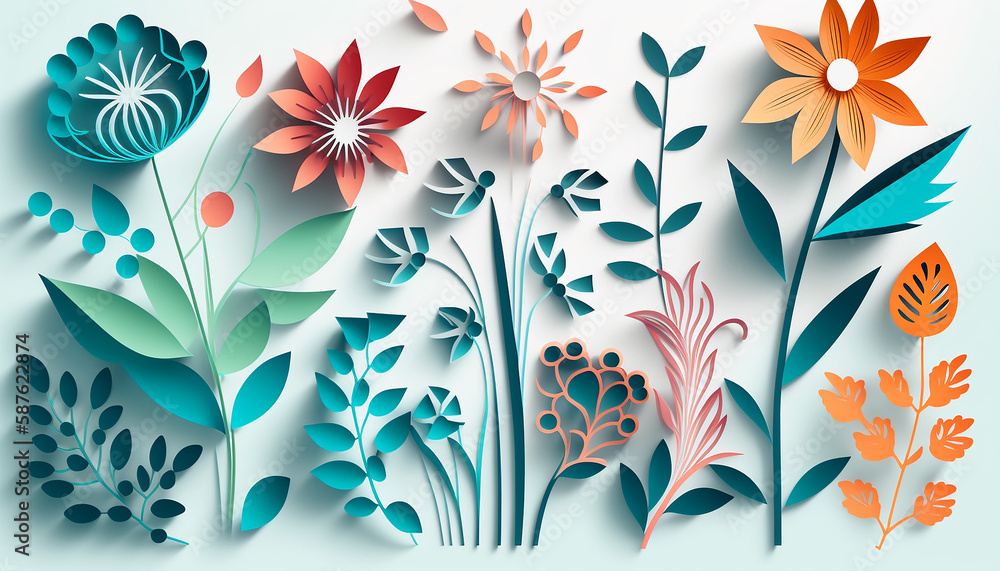 illustration of Floral wreath theme in paper cut. Generative AI