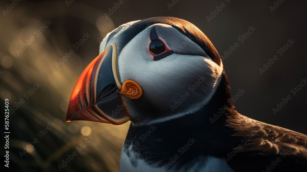 Atlantic puffin bird closeup. Generative AI