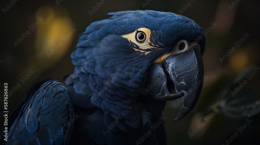 Hyacinth Macaw portrait in the nature. Generative AI