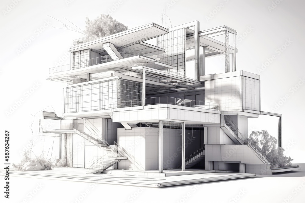 modern building with a spiral staircase in the center. Generative AI