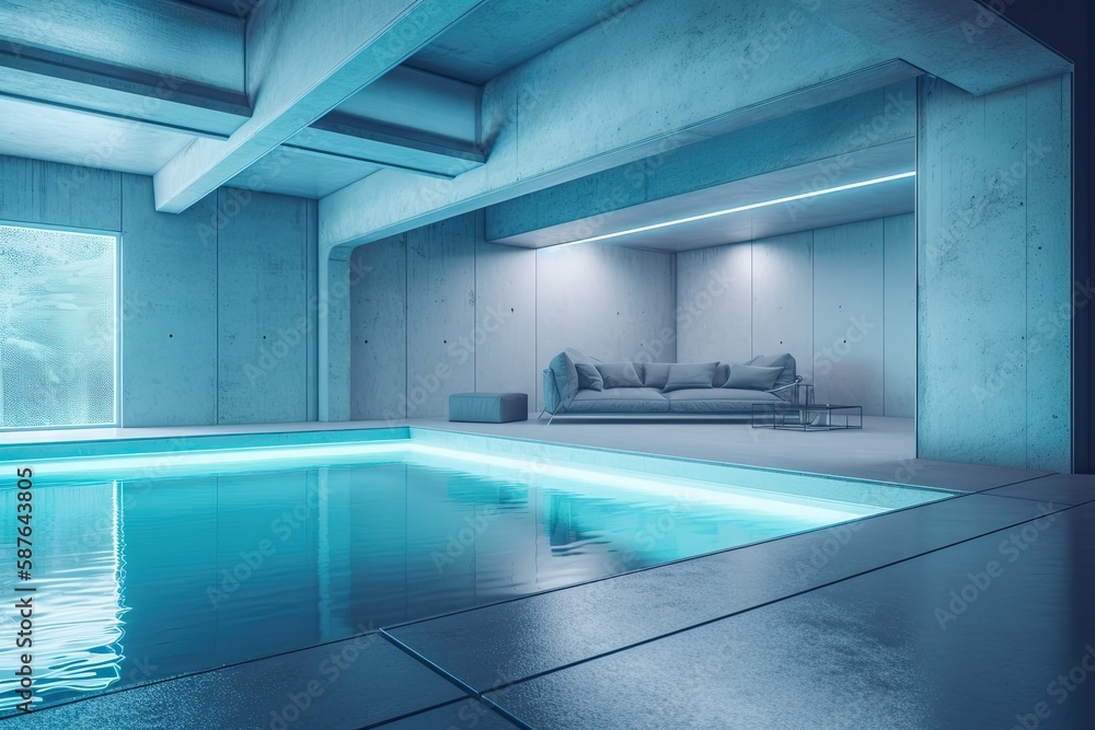 luxurious swimming pool with a stylish couch inside. Generative AI