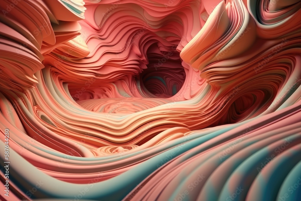 Illustration of abstract pink and blue waves. Generative AI