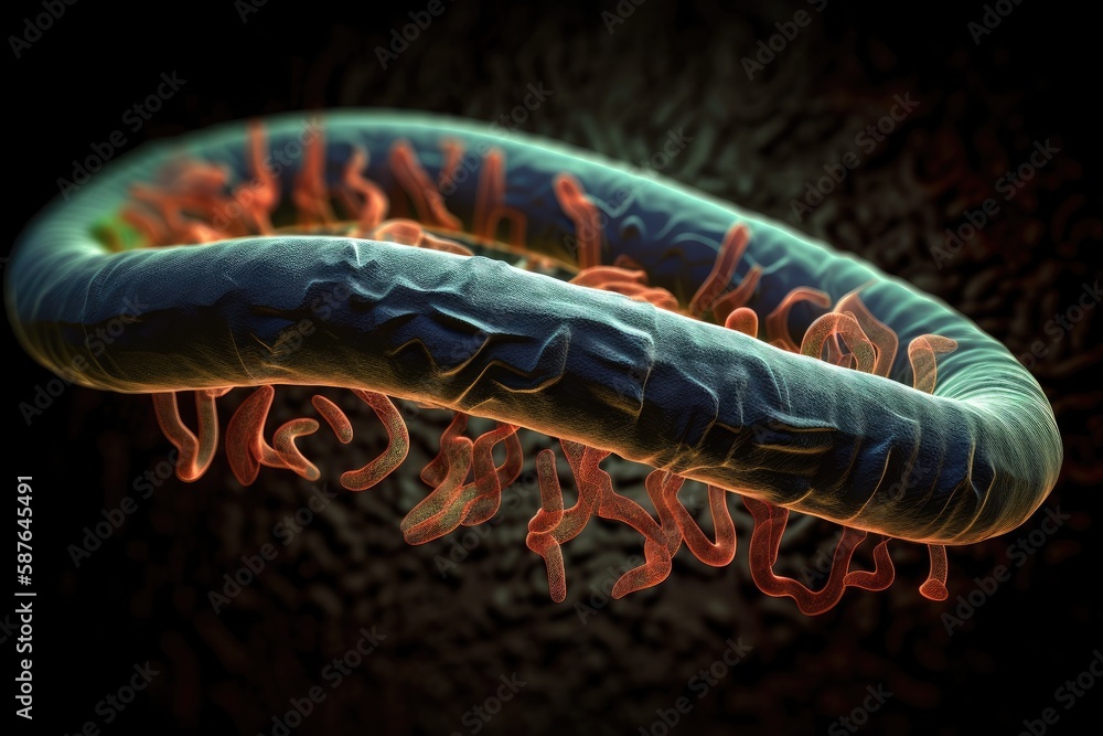 close-up view of a worm on a black background. Generative AI