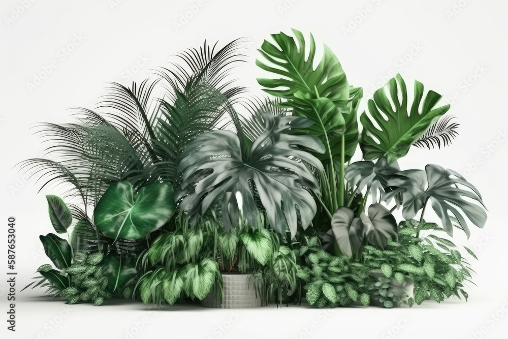 Illustration of indoor potted plants arranged on a table. Generative AI