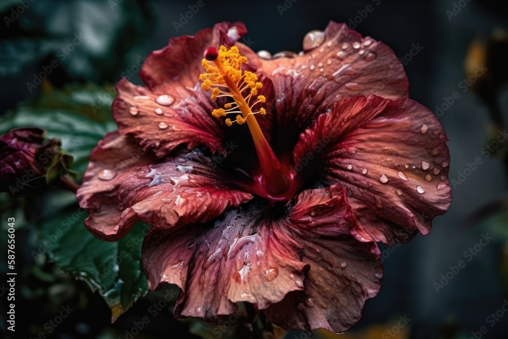 vibrant red flower with fresh water droplets on its petals. Generative AI