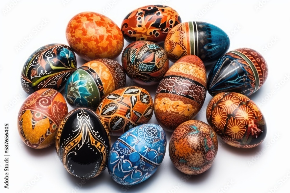 colorful stack of Easter eggs. Generative AI