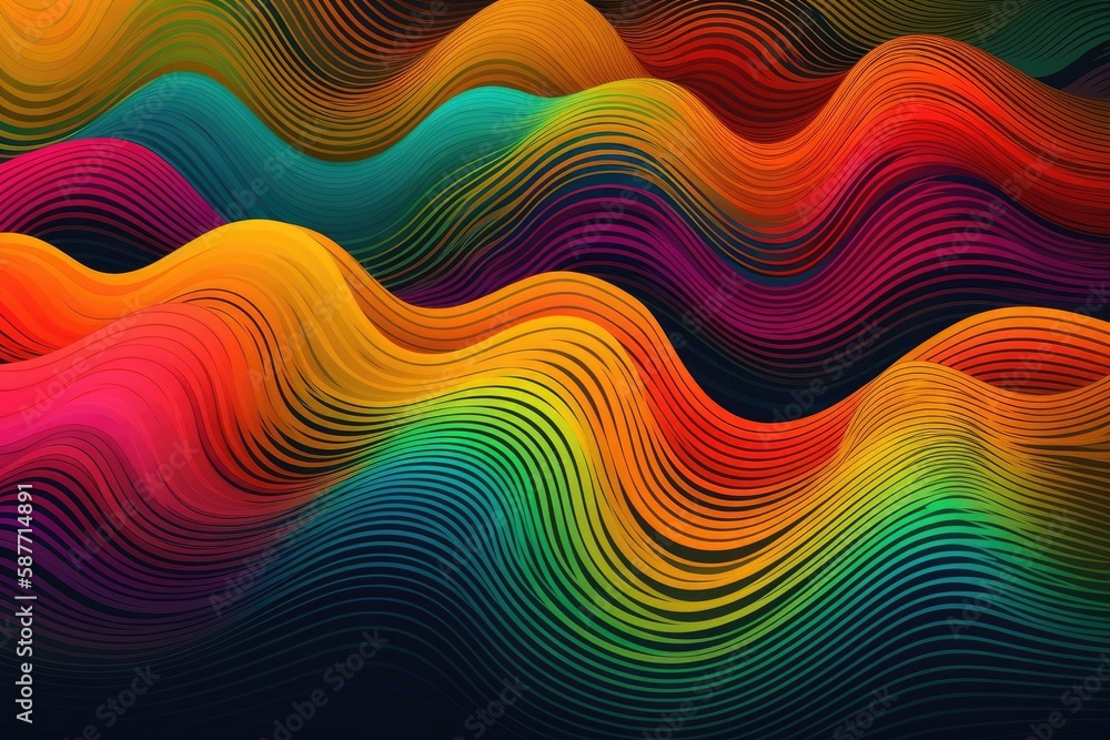 Illustration of colorful abstract background with wavy lines. Generative AI