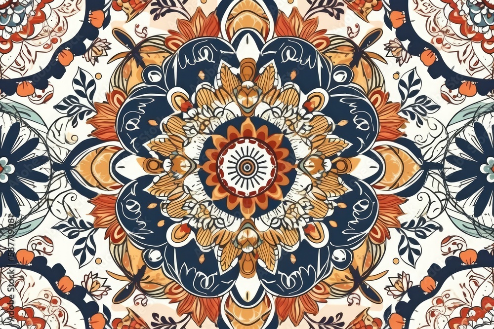 vibrant floral pattern on a crisp white backdrop. Generative AI