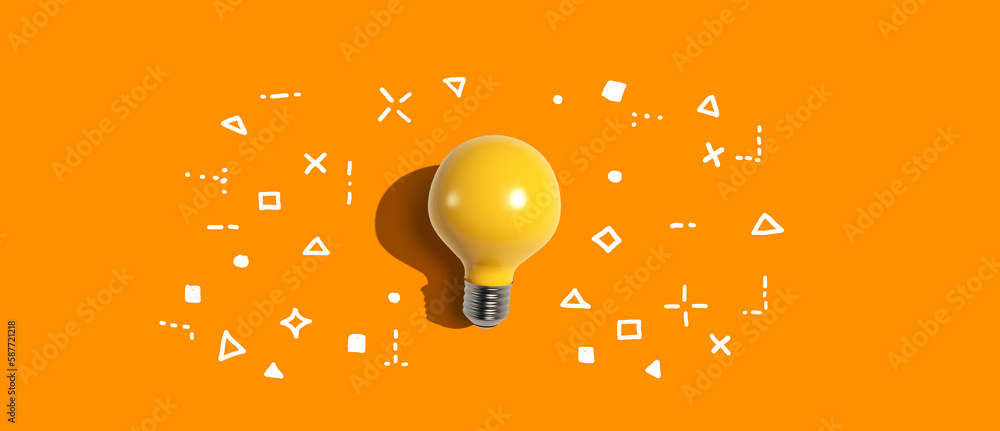 Idea light bulb with hand drawing sketch - Flat lay