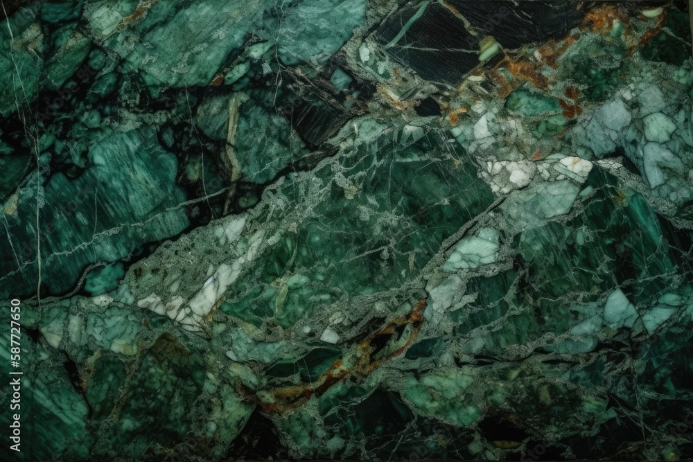 textured green marble surface in close-up. Generative AI