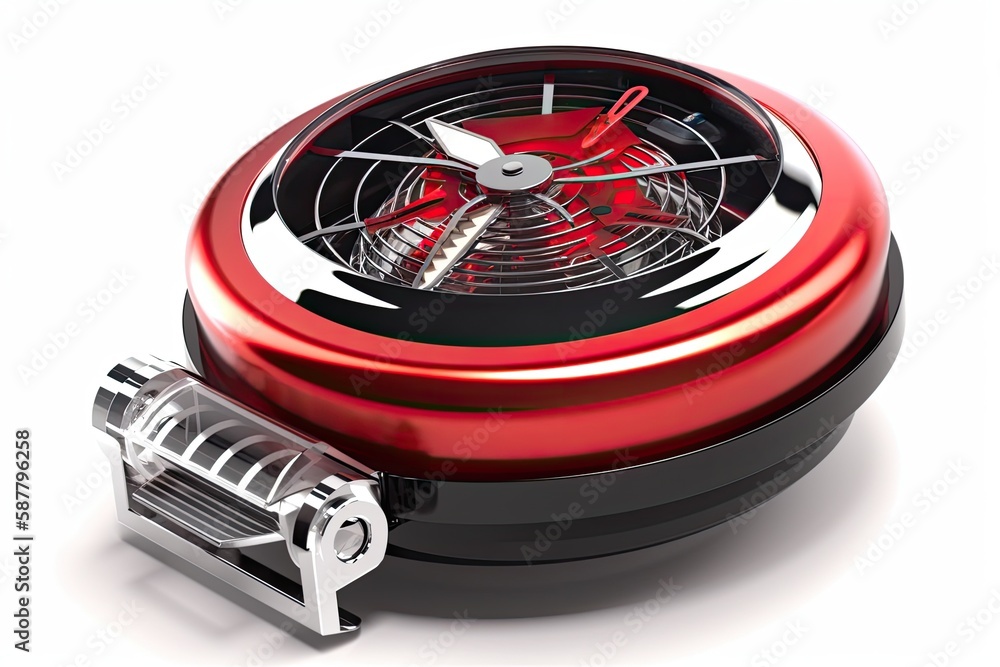 modern red and black clock on a metal stand. Generative AI