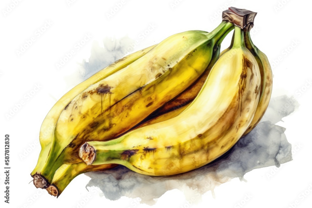 vibrant bunch of ripe bananas against a clean white background. Generative AI