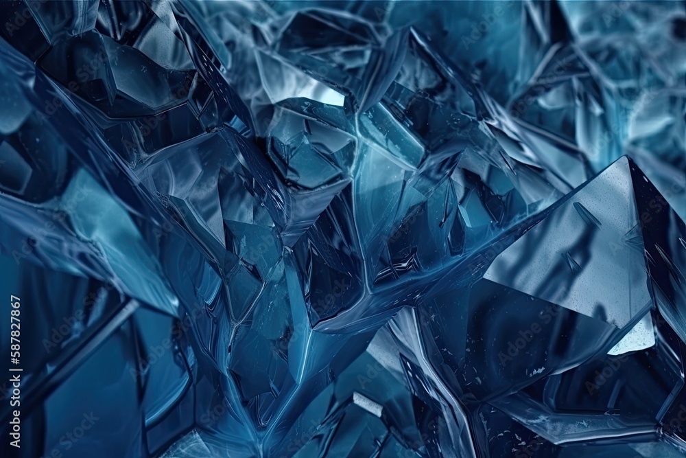 close-up view of a cluster of blue glass pieces. Generative AI