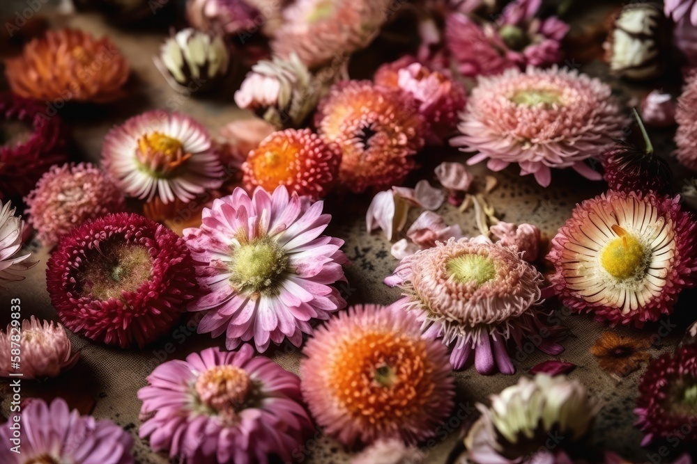 colorful bouquet of flowers on a wooden table. Generative AI