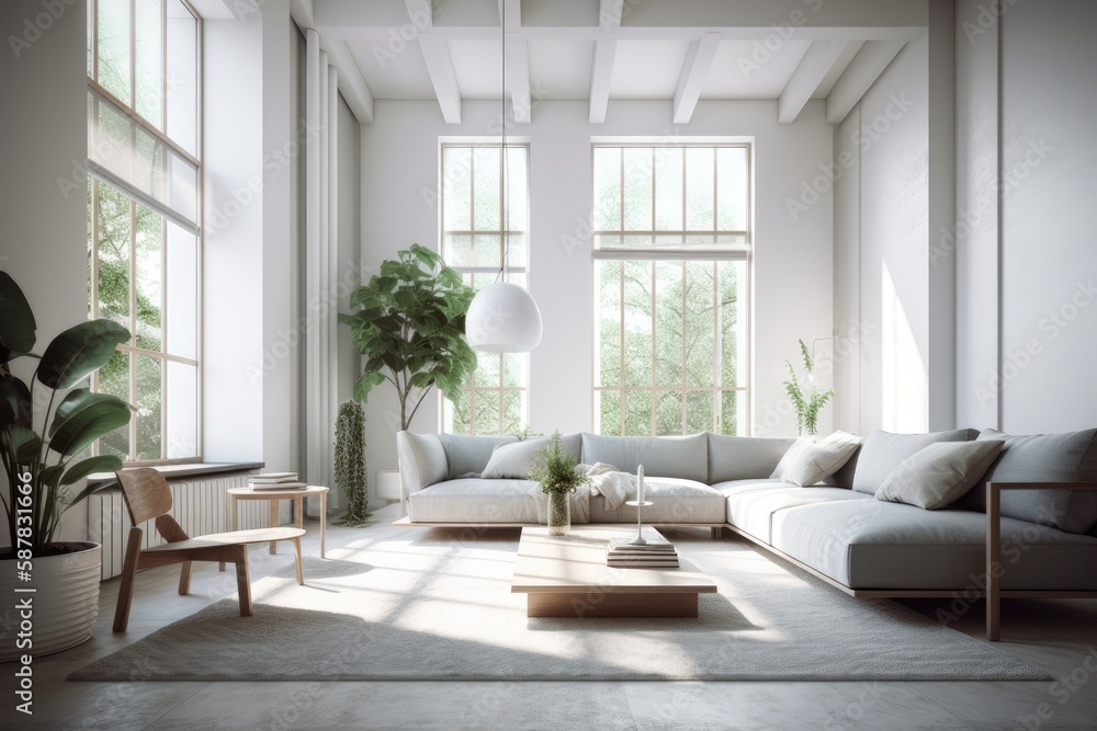 modern living room with abundant natural light and stylish furniture. Generative AI