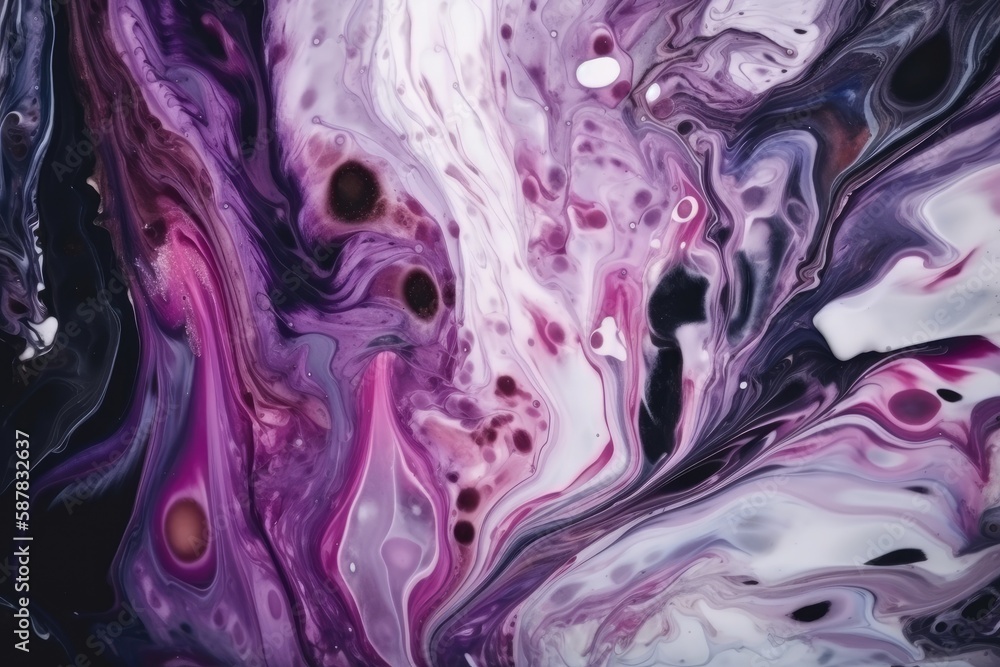 Illustration of an abstract painting with purple and black colors blending together. Generative AI