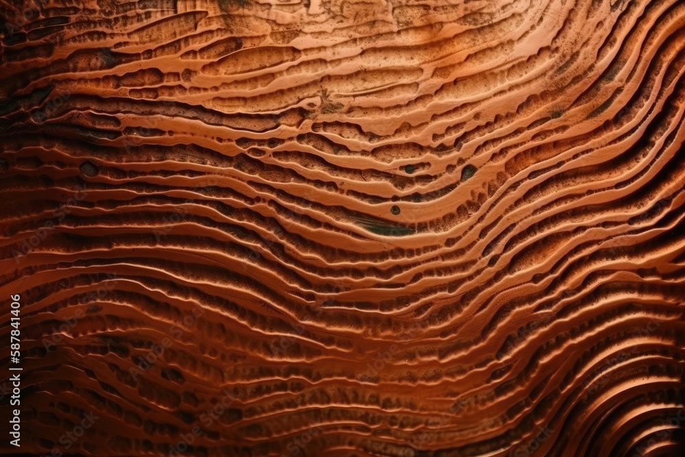 detailed close-up of a wooden surface with intricate wave patterns. Generative AI