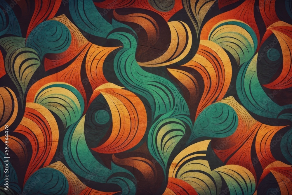 Illustration of an abstract painting with flowing waves of color. Generative AI