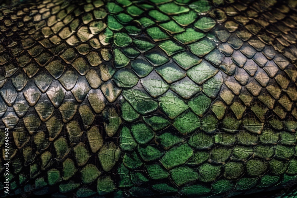 detailed close up of a green snake skin texture. Generative AI